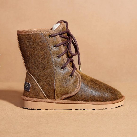 Women's Leather Dusty Mid Bomber Boots - Picture 8 of 9